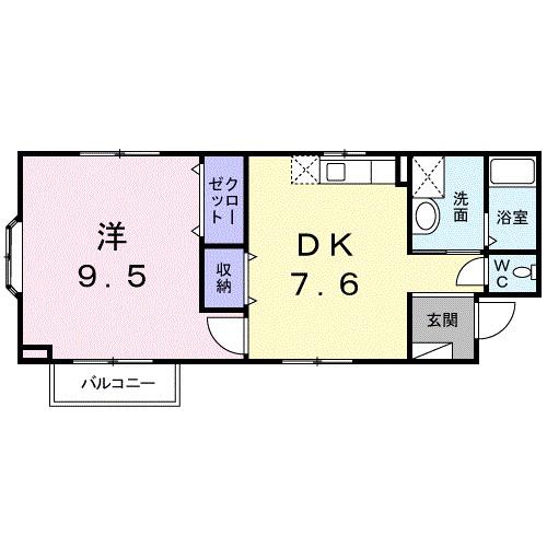 クローバーズヒル田上台(1DK/2階)の間取り写真
