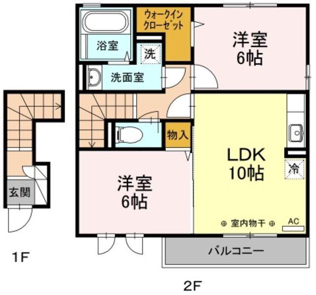 メープルハイツ(2LDK/2階)の間取り写真