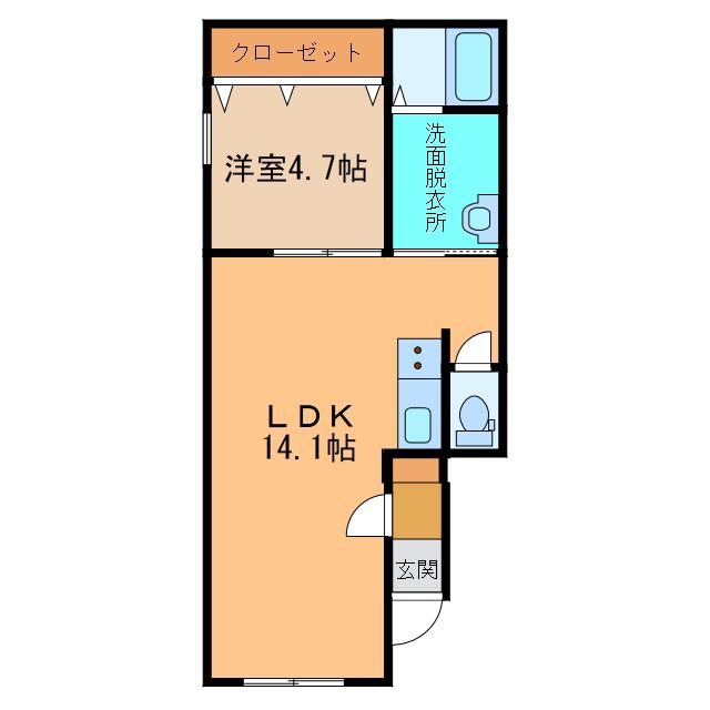 ＪＲ根室本線 帯広駅 徒歩6分 3階建 築6年(1LDK/1階)の間取り写真