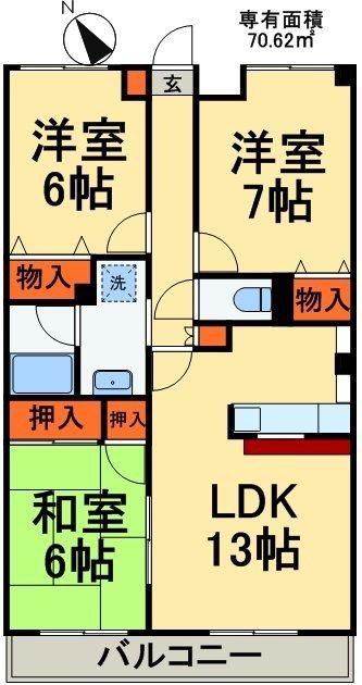 シャルム検見川(3LDK/2階)の間取り写真