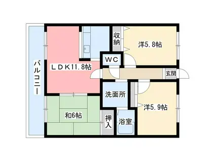 グランファミーユD(3LDK/1階)の間取り写真