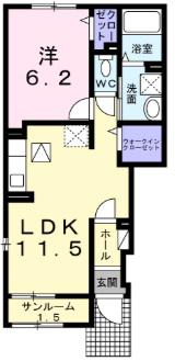 トン ジャルダン(1LDK/1階)の間取り写真