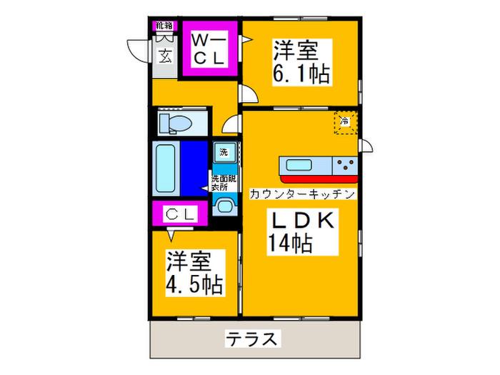 ディールーチェ中百舌鳥(2LDK/1階)の間取り写真