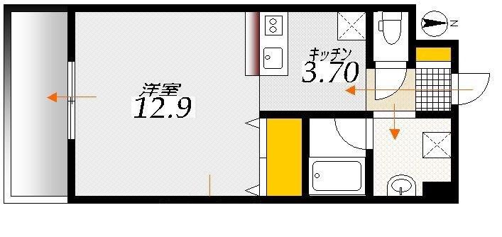 ミロワール舟入(1K/4階)の間取り写真