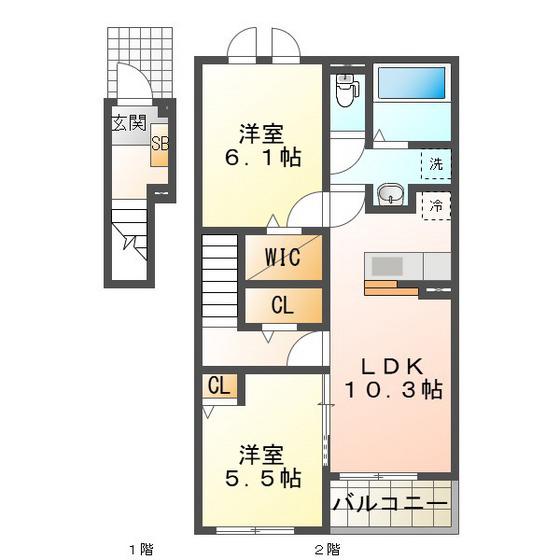 パーチェ・S II(2LDK/2階)の間取り写真