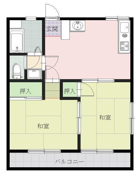 ハイツ宮ノ下(2DK/2階)の間取り写真