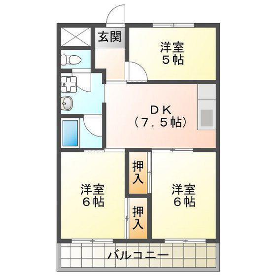 サニーサイド竹野(3DK/2階)の間取り写真