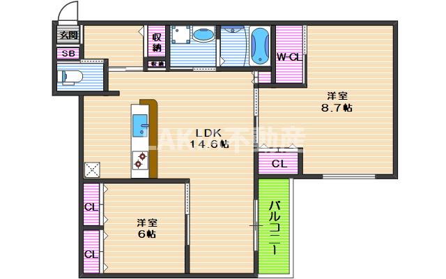 ユーパレス桑津(2LDK/4階)の間取り写真