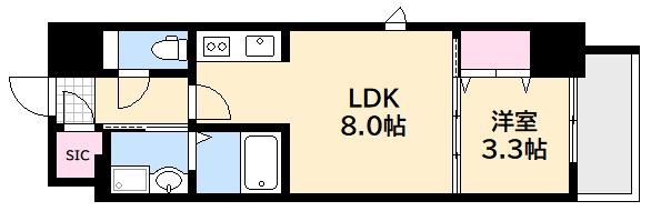 S-RESIDENCE城南通ABRイースト(1LDK/3階)の間取り写真