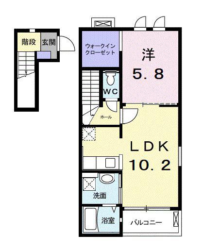 カーサ・プリマベーラ(1LDK/2階)の間取り写真