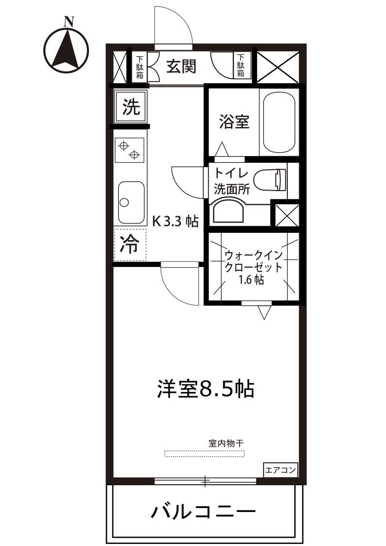 カロス新百合(1K/2階)の間取り写真