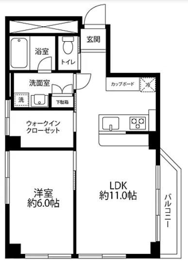 四谷グリーンハイツ(1LDK/2階)の間取り写真
