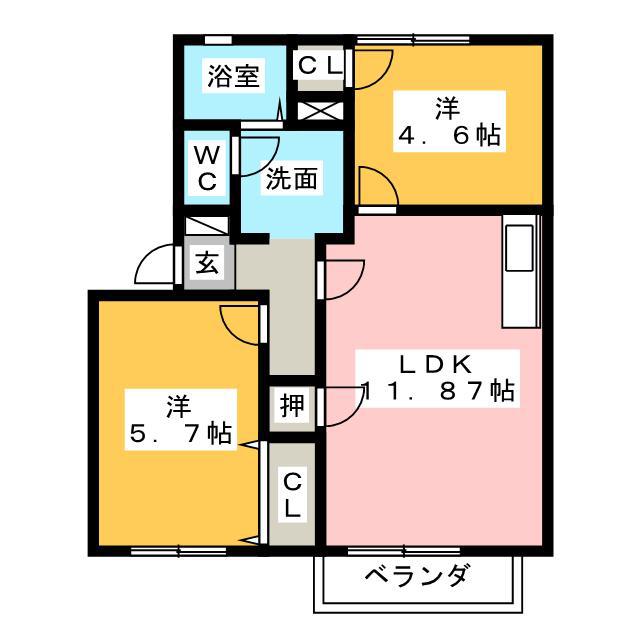 コーポラスたなか A棟(2LDK/1階)の間取り写真