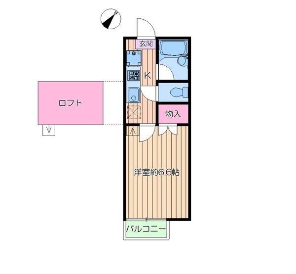 リューデスハイムII(1K/2階)の間取り写真