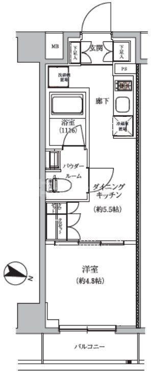 ARCOBALENO HASUNEII(1DK/5階)の間取り写真