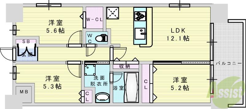 スプランディッド大阪NAMBA LINE(3LDK/10階)の間取り写真