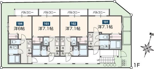 MELDIA高尾(1K/1階)の間取り写真