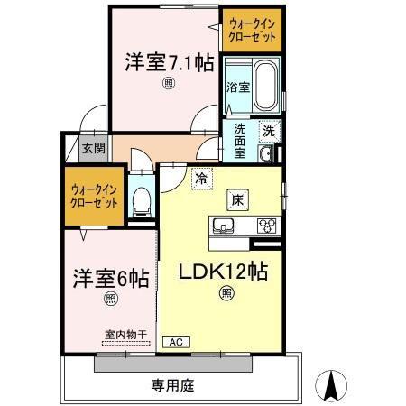第1ジュネス芳泉(2LDK/1階)の間取り写真