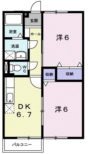 フラワーヒルズB(2DK/1階)の間取り写真
