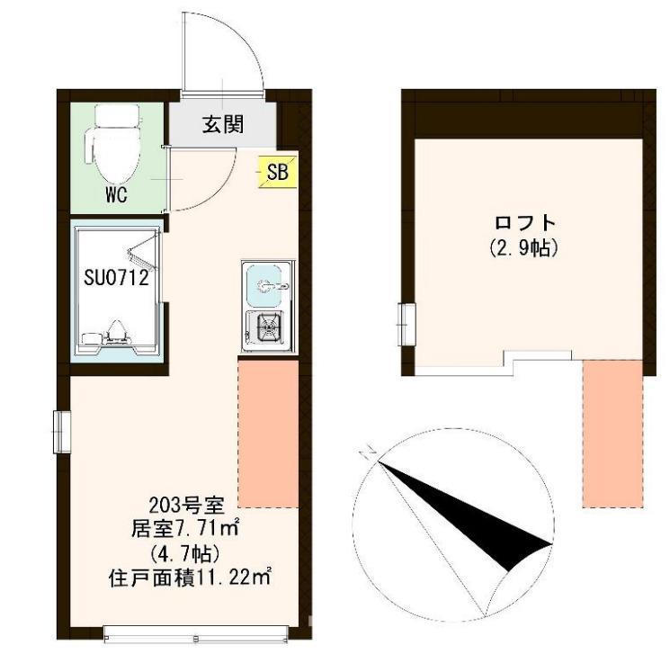 ハーモニーテラス桜台II(ワンルーム/2階)の間取り写真