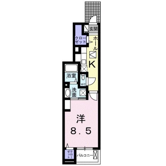 ル レーヴB(1K/1階)の間取り写真