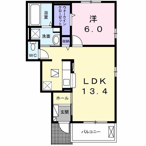 リヴェール西脇(1LDK/1階)の間取り写真