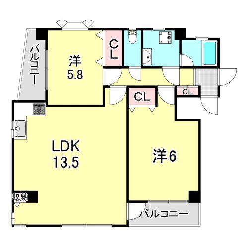 芦屋ニューコーポI番館(2LDK/2階)の間取り写真