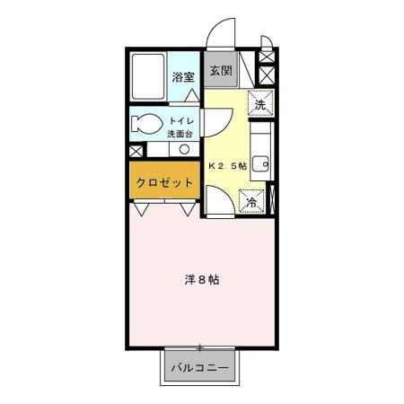 フィーノB(1DK/2階)の間取り写真