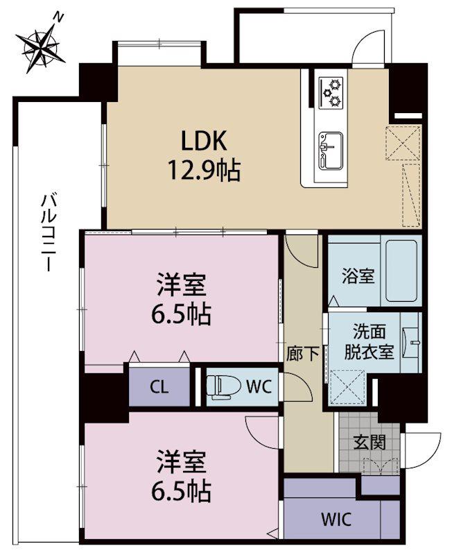 グレンフォレスト到津(2LDK/9階)の間取り写真