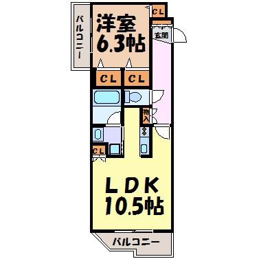 CASSIA車道(1LDK/14階)の間取り写真