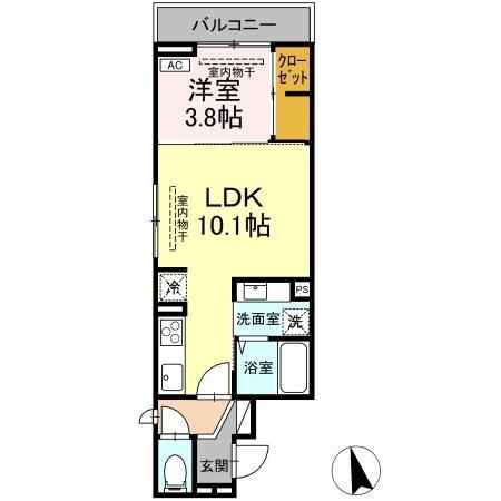 D-ROOM中央I(1LDK/3階)の間取り写真