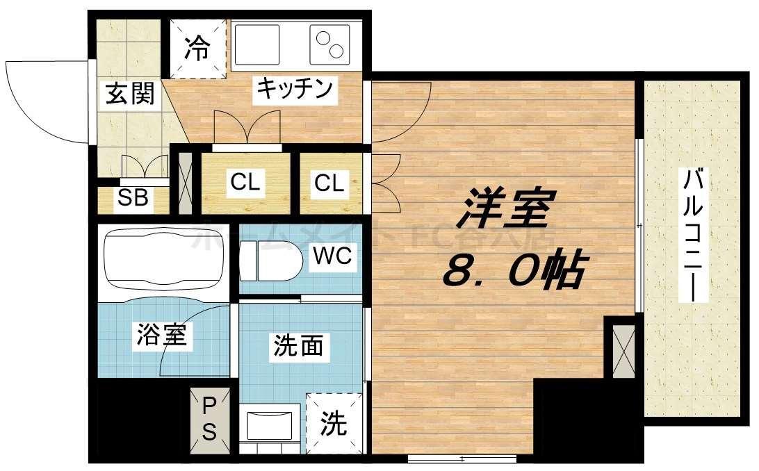 グランデカワノ上町台(1K/3階)の間取り写真