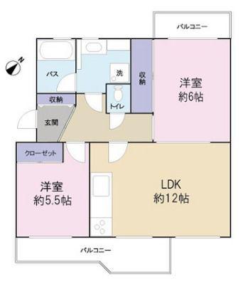 高浜南23号棟(2LDK/5階)の間取り写真