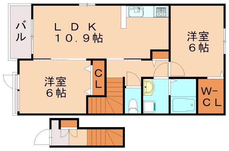 ミニヨンA(2LDK/2階)の間取り写真