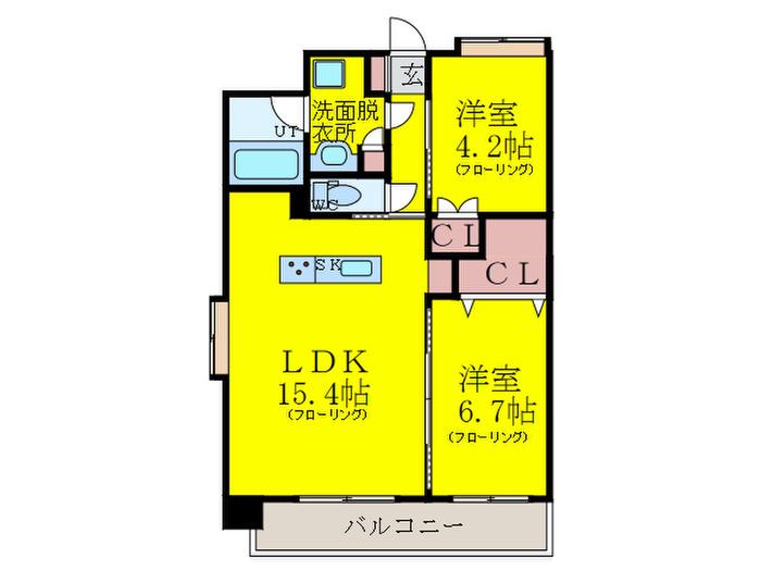 アイリーフ大楠(2LDK/4階)の間取り写真