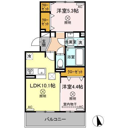 カーサ八代(2LDK/1階)の間取り写真