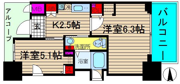 エステムプラザ難波イースト2ブレスト(2K/4階)の間取り写真