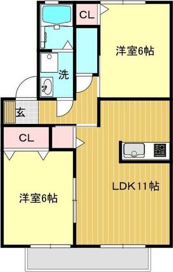 サンライフ旭(2LDK/2階)の間取り写真