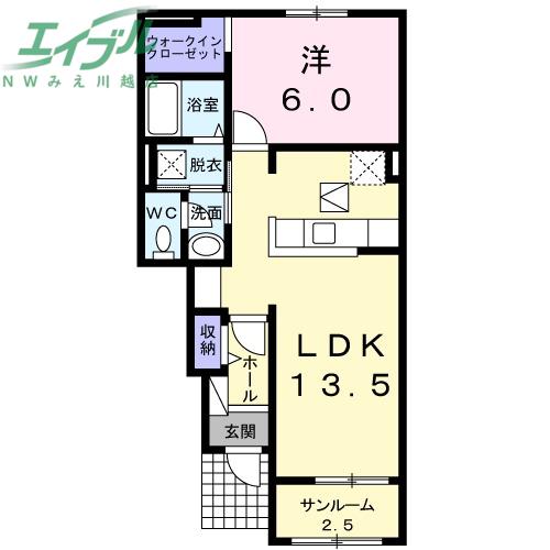 ビオトープあさひA(1LDK/1階)の間取り写真