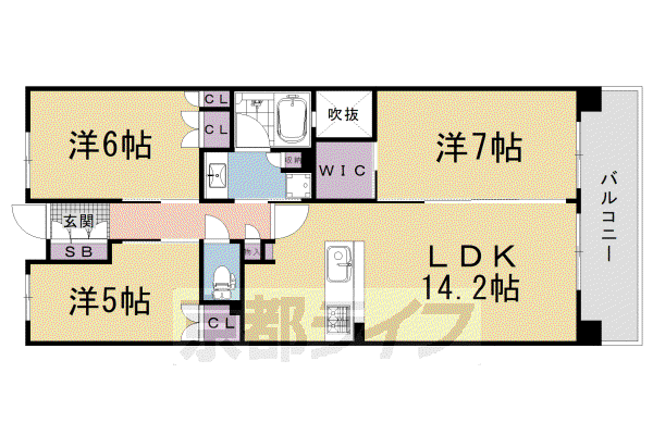 ル・パルトネール京都御屋敷町(3LDK/1階)の間取り写真
