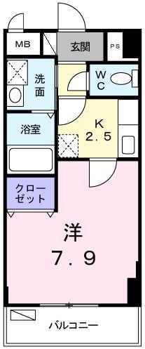 フラットワン(1K/2階)の間取り写真