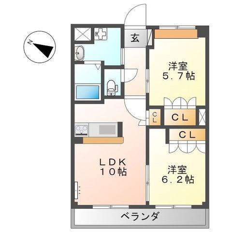 シィーエム・クイーン(2LDK/2階)の間取り写真