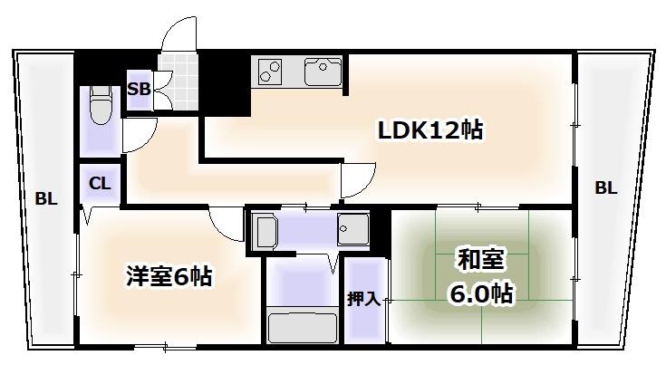エクシード山坂(2LDK/3階)の間取り写真