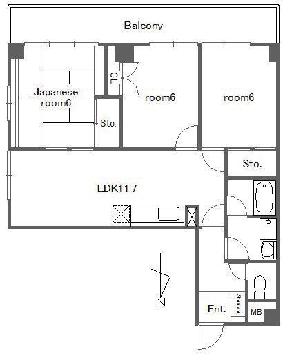 竹山マンション(3LDK/7階)の間取り写真