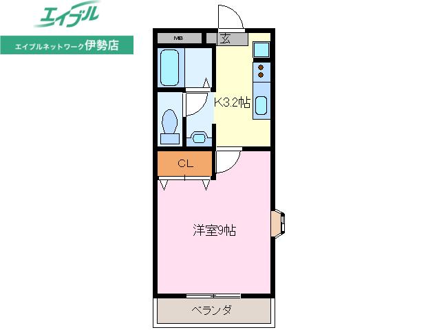 フェニックスグリーン(1K/2階)の間取り写真