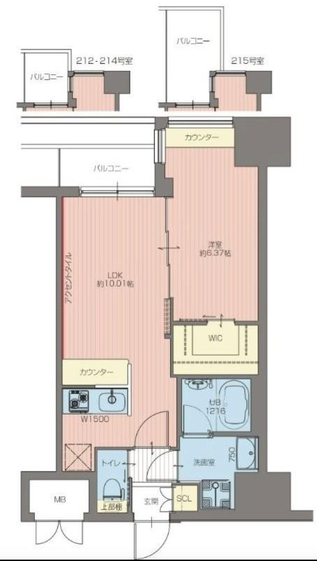 VINOプレジオ本町 9-14F(1LDK/10階)の間取り写真