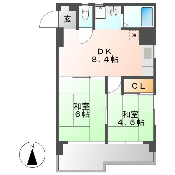 メゾン鶴舞(2LDK/8階)の間取り写真
