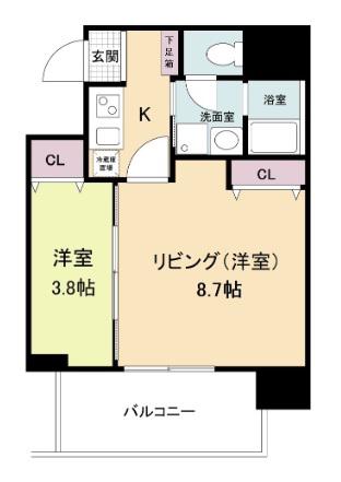 ヴィラ・セレーノ玉造本町(2K/2階)の間取り写真