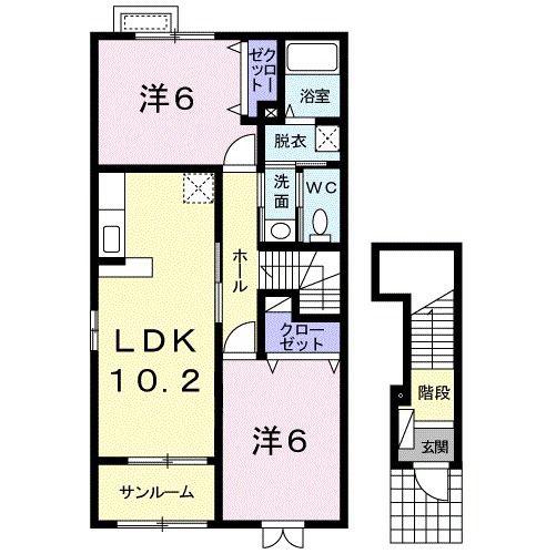 ミニョンアヴェニュールA(2LDK/2階)の間取り写真