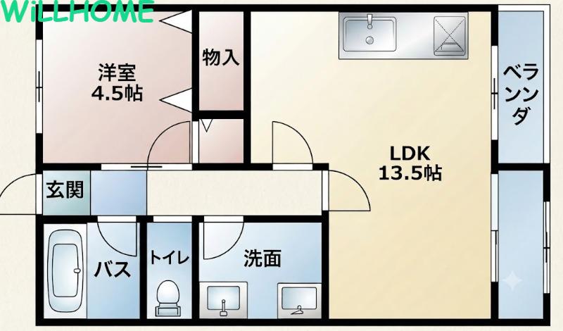 リベルテ打越(1LDK/1階)の間取り写真